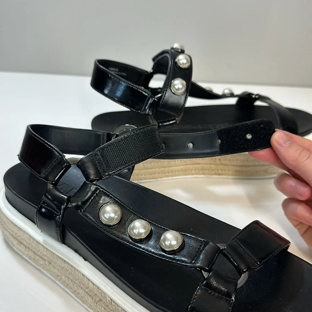 Karl‎ Lagerfeld Paris Patzi Embellished Leather Espadrille Sandals Size 9.5